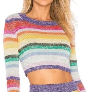 Lovers + Friends Rainbow Crop Sweater Top, Size M